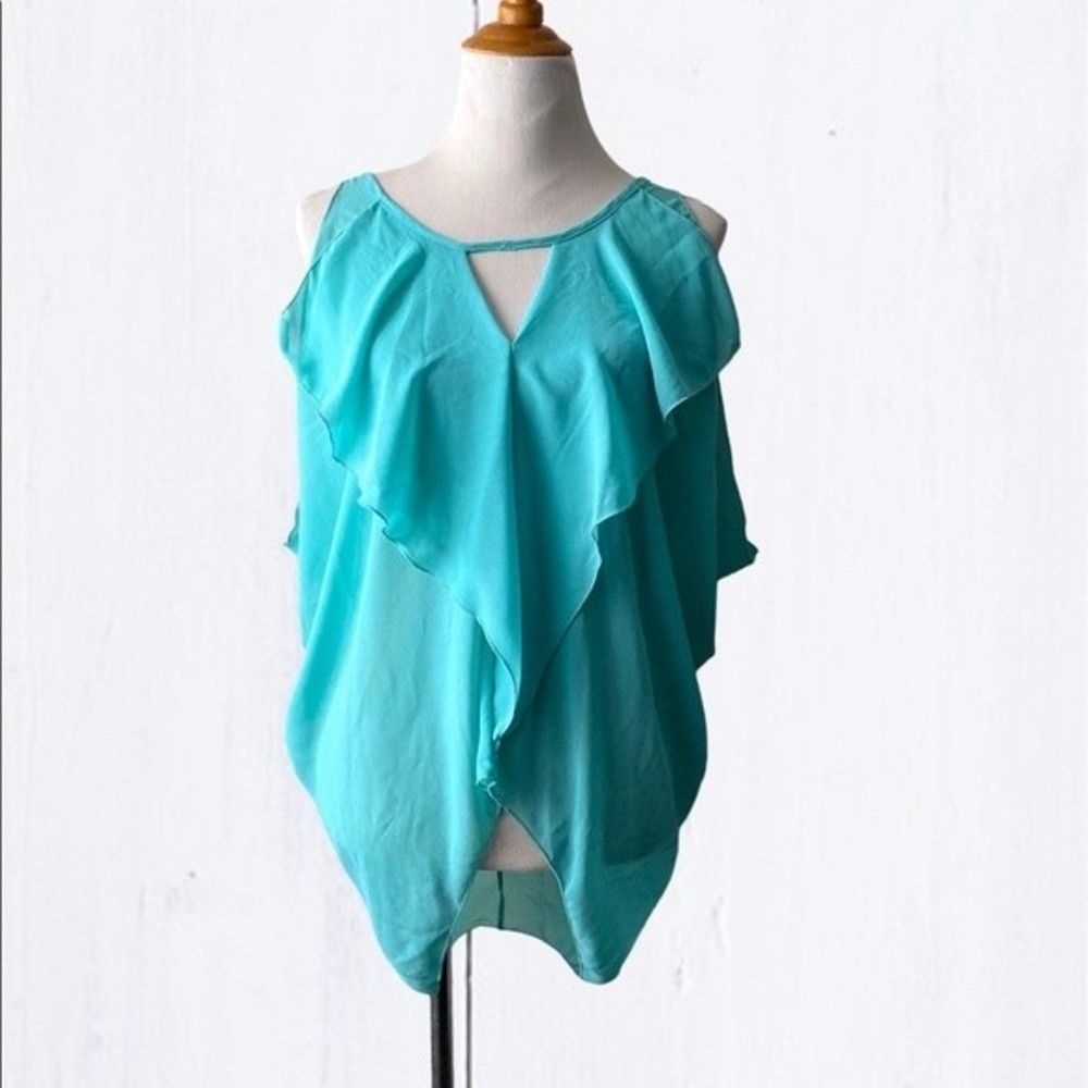 My Beloved Mint Ruffle Top Blouse Chiffon Sleeveless Size M